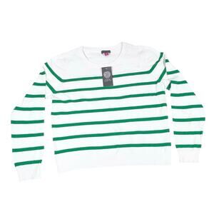 Vince Camuto White Green Striped Pullover Sweater Juniors Large New